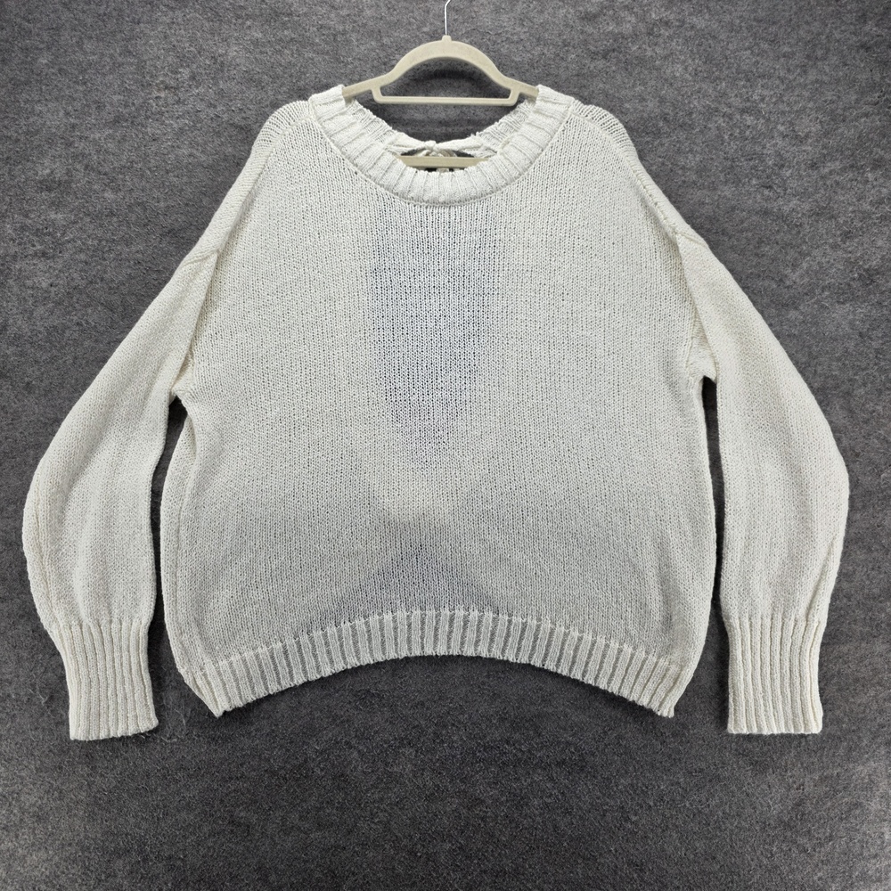 Jun & Ivy Sweater Pullover Womens 1X White Open Back Bow Relaxed Fit Knit